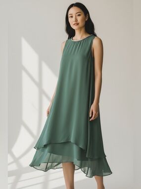 H&M Teal Satin-Trim Sleeveless Shift Dress